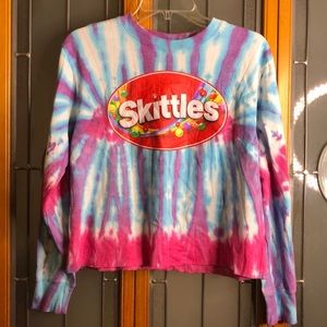 Tie-Dye Long Sleeve Crop Top - Pink & Blue